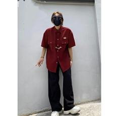 批发【原版做法】美式复古华夫格短袖衬衫女夏季学院风设计感小众衬衣