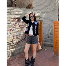 批发【原版质量 仿棉罗纹色织】条纹撞色抽绳短裤女夏<b class='q'>运动包</b>臀三分裤