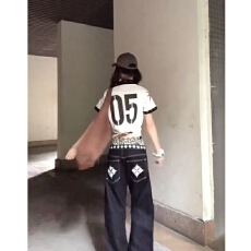 批发【原版做工纯棉】美式辣妹<b class='q'>街头</b>数字球衣POLO衫设计感小众亚文化