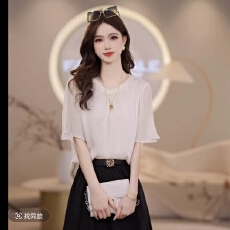 批发夏季时尚法式圆领短袖缎 品牌<b class='q'>正品</b> 面流光气质设计感小衫