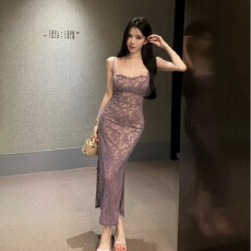 批发细吊带<b class='q'>蕾丝</b>透视鱼尾长裙胸杯鱼骨塑形修身包殿长款<b class='q'>连衣裙</b>