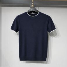 2026春夏新品圆领针织衫男装多色宽松老钱风针法短袖男士T恤