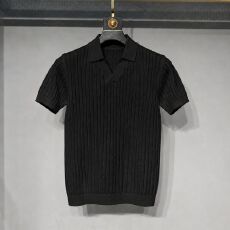 针织短袖t恤夏季英伦时尚菱形格V领男轻商务潮流高级感透气polo衫