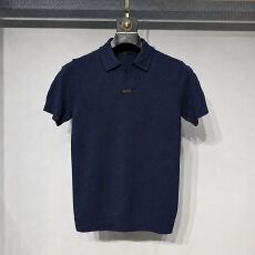 批发老钱风松弛慵懒感纹理纯色翻领男士毛衣POLO针织衫短袖T恤男上衣