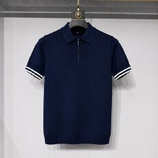 批发夏季休闲轻商务英伦风撞色短袖针织POLO衫男士半袖透气翻领T恤衫