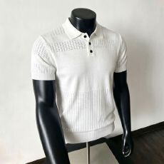 批发老钱风灰色针织冰丝短袖Polo衫男士<b class='q'>夏</b>季穿搭轻薄透气翻领半袖T恤