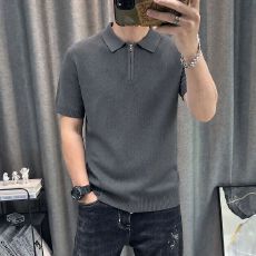批发2026新款短袖翻领Polo衫夏季<b class='q'>男士</b>轻熟商务休闲透气半拉链针织衫