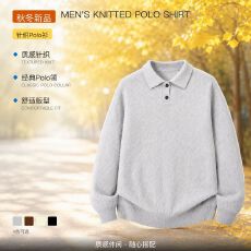 秋冬季日系休闲轻奢风翻领男polo衫简约纯色菱形百搭针织毛衣男潮