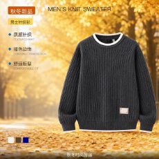 批发简约高档杏色毛衣男潮牌百搭内搭针织衫2026秋冬季新款男士打底衫
