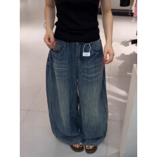 批发小个子美式复古做旧弯刀阔腿<b class='q'>牛仔裤</b>女宽松高腰显瘦直筒裤<b class='q'>休闲</b>长裤