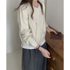 批发档口上新 2026新款紫色碎花针织开衫女上衣