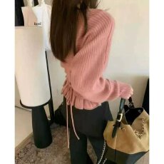 批发档口上新 2026新款女装粉色荷叶边针织衫上衣