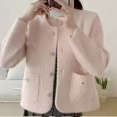 批发档口上新 2026年秋<b class='q'>冬</b>女装仿貂绒外套小香风短款圆领单排扣