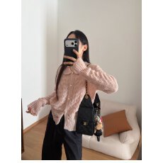 批发档口上新 2026年春秋女装<b class='q'>韩版</b>针织开衫娃娃领珍珠扣菱形格纹<b class='q'>外套</b>