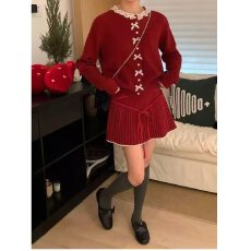 批发档口上新 2026年春秋新款女装甜美学院风针织开衫百褶裙两件套