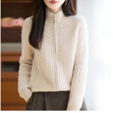 批发档口上新 2026年秋冬新款<b class='q'>女装</b>拉链立领麻花针织开衫毛衣<b class='q'>外套</b>