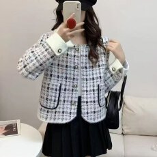 批发档口上新 2026年秋<b class='q'>冬</b>新款小香风粗花呢短款外套女格纹开衫名媛风