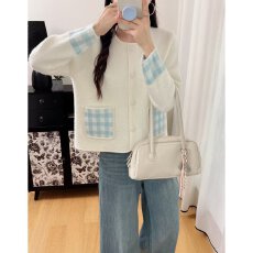 批发档口上新 2026年秋季新款女装仿水貂绒圆领长袖针织开衫拼接毛衣