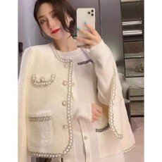 批发档口上新 2026年秋<b class='q'>冬</b>新款小香风仿水貂绒开衫外套女短款圆领针织