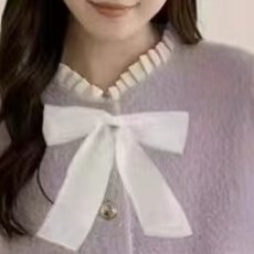 批发档口上新 2026年秋<b class='q'>冬</b>新款女士仿水貂绒圆领蝴蝶结木耳边针织开衫