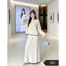 档口上新 2026年春秋新款女针织两件套圆领长袖毛衣配高腰半身裙