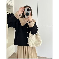 批发档口上新 2026年秋冬新款女装宽松短款翻领拼接简约款<b class='q'>夹克</b><b class='q'>外套</b>