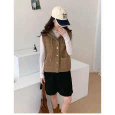 批发档口上新 2026年秋<b class='q'>冬</b>新款女装宽松连帽无袖马甲背心开衫外穿坎肩