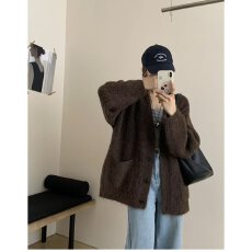批发档口上新 2026年春秋新款女装V领宽松<b class='q'>中长款</b>针织开衫毛衣<b class='q'>外套</b>百搭