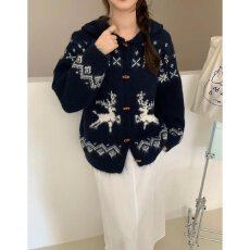 批发档口上新 2026秋冬新款女装连帽提花针织开衫宽松<b class='q'>中长款</b>毛衣<b class='q'>外套</b>