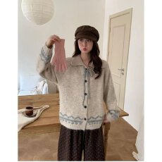 批发档口上新2026年秋冬新款女装宽松落肩翻领针织开衫<b class='q'>中长款</b>毛衣<b class='q'>外套</b>