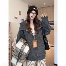 批发档口上新 2026秋冬新款女装连帽拉链针织开衫宽松<b class='q'>中长款</b>毛衣<b class='q'>外套</b>