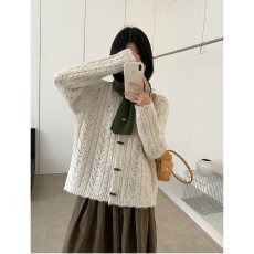 批发档口上新 2026秋冬新款女装宽松圆领麻花针织开衫<b class='q'>中长款</b>毛衣<b class='q'>外套</b>