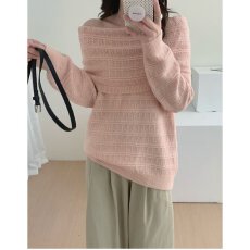 批发档口上新 2026年秋季新款女装一字肩宽松中长款<b class='q'>镂空</b>针织<b class='q'>衫</b>毛衣
