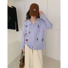 批发档口上新 2026年秋季新款女装宽松翻领<b class='q'>长袖</b>针织开衫毛衣<b class='q'>外套</b>