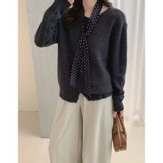 批发档口上新 2026年秋季新款女装宽松落肩圆领长袖针织开<b class='q'>衫</b>毛衣外搭