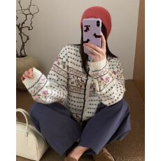 批发档口上新 2026秋冬新款女装圆领<b class='q'>长袖</b>提花针织开衫宽松毛衣<b class='q'>外套</b>