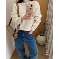批发档口上新 2026年秋季新款女装圆领套头针织<b class='q'>衫</b>宽松落肩<b class='q'>镂空</b>毛衣