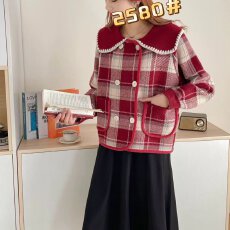 批发档口上新 2026年秋冬新款女装格纹短款<b class='q'>外套</b>娃娃领长袖开衫百搭