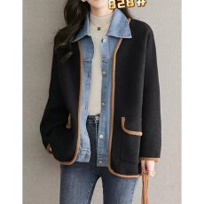 批发档口上新2026年春秋新款女装宽松中长款翻领拼接针织开衫毛衣外套