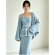 批发档口上新 2026年<b class='q'>夏季</b>新款女装针织三件套挂脖抹胸开衫<b class='q'>长裙</b>套装