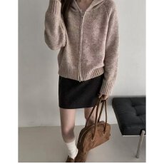 批发档口上新 2026年秋冬新款女士连帽拉链针织<b class='q'>开衫</b>宽松落肩<b class='q'>短款</b>毛衣