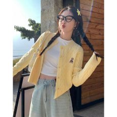 批发档口上新 2026春秋季女装圆领长袖麻花针织开衫宽松短款毛衣<b class='q'>外套</b>