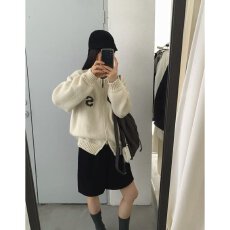 批发档口上新2026年春秋季女装宽松落肩长袖拉链针织开衫毛衣短款<b class='q'>外套</b>