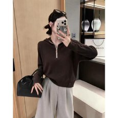 档口上新 2026年春秋新款女装宽松连帽针织套头衫短款毛衣