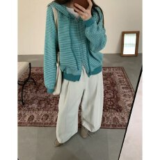 批发档口上新 2026年秋季新款<b class='q'>女装</b>针织连帽开衫条纹宽松长袖毛衣<b class='q'>外套</b>