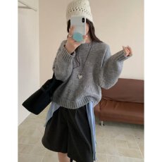 批发档口上新 2026年秋冬新款女装宽松落肩圆领套头<b class='q'>针织</b>毛衣长袖上衣