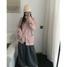 批发档口上新 2026年春季新款女装宽松翻领<b class='q'>针织</b>开衫中长款毛衣外套