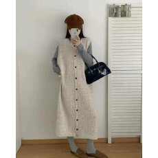 批发档口上新 2026秋冬新款女装圆领无袖长款针织马甲开襟<b class='q'>背心</b>裙