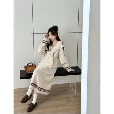 批发档口上新 2026年秋冬新款女装宽松连帽针织<b class='q'>连衣裙</b>长款提花拼接