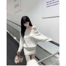 批发档口上新 2026春季新款女装一字肩露肩针织<b class='q'>连衣裙</b>修身包臀短裙